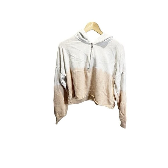 aerie Tops - AERIE White & Peach Tie Dye Crop Half Zip Oversized Hoodie M. Cotton